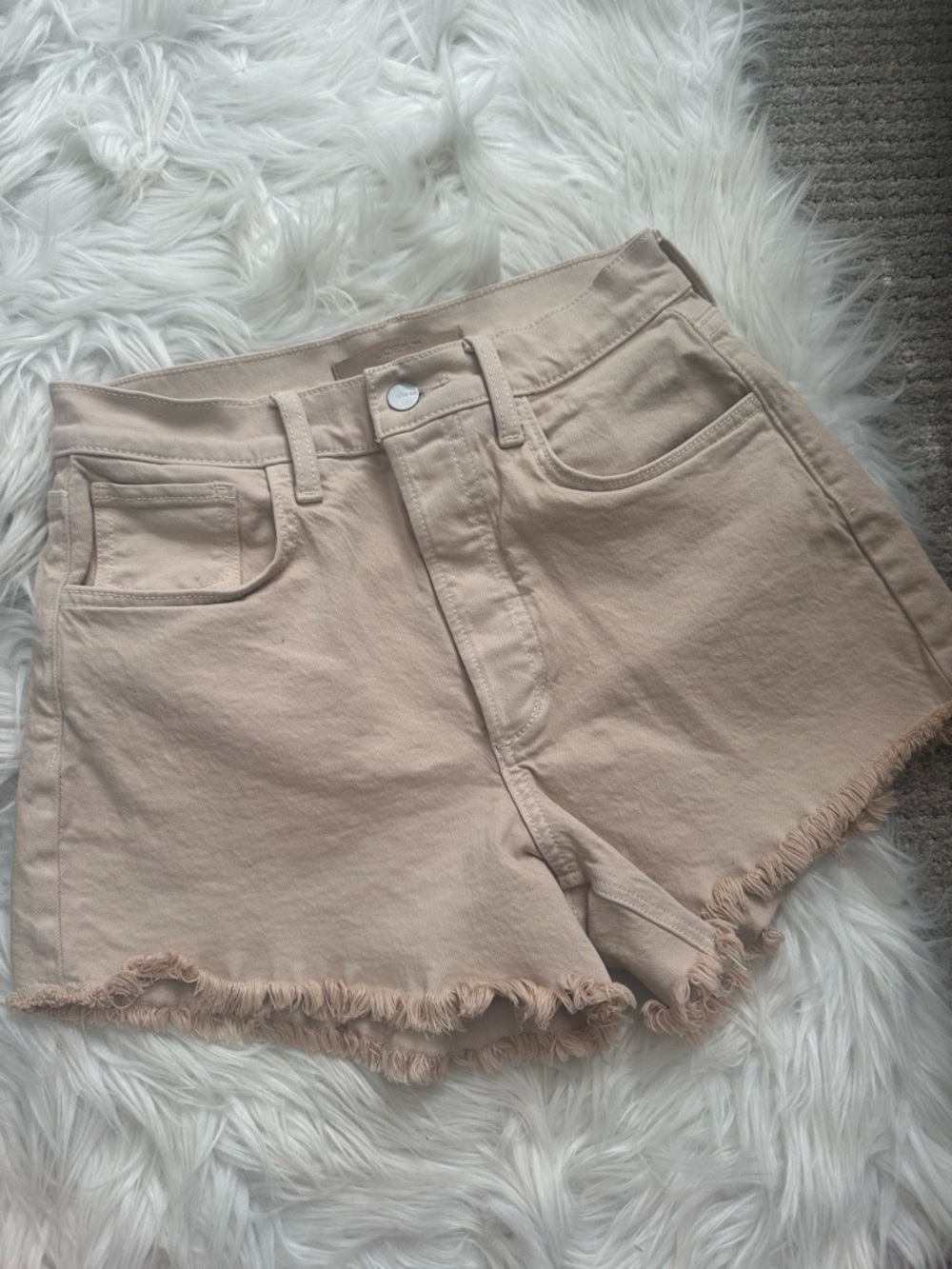 Frayed Hem Women's Shorts - Beige